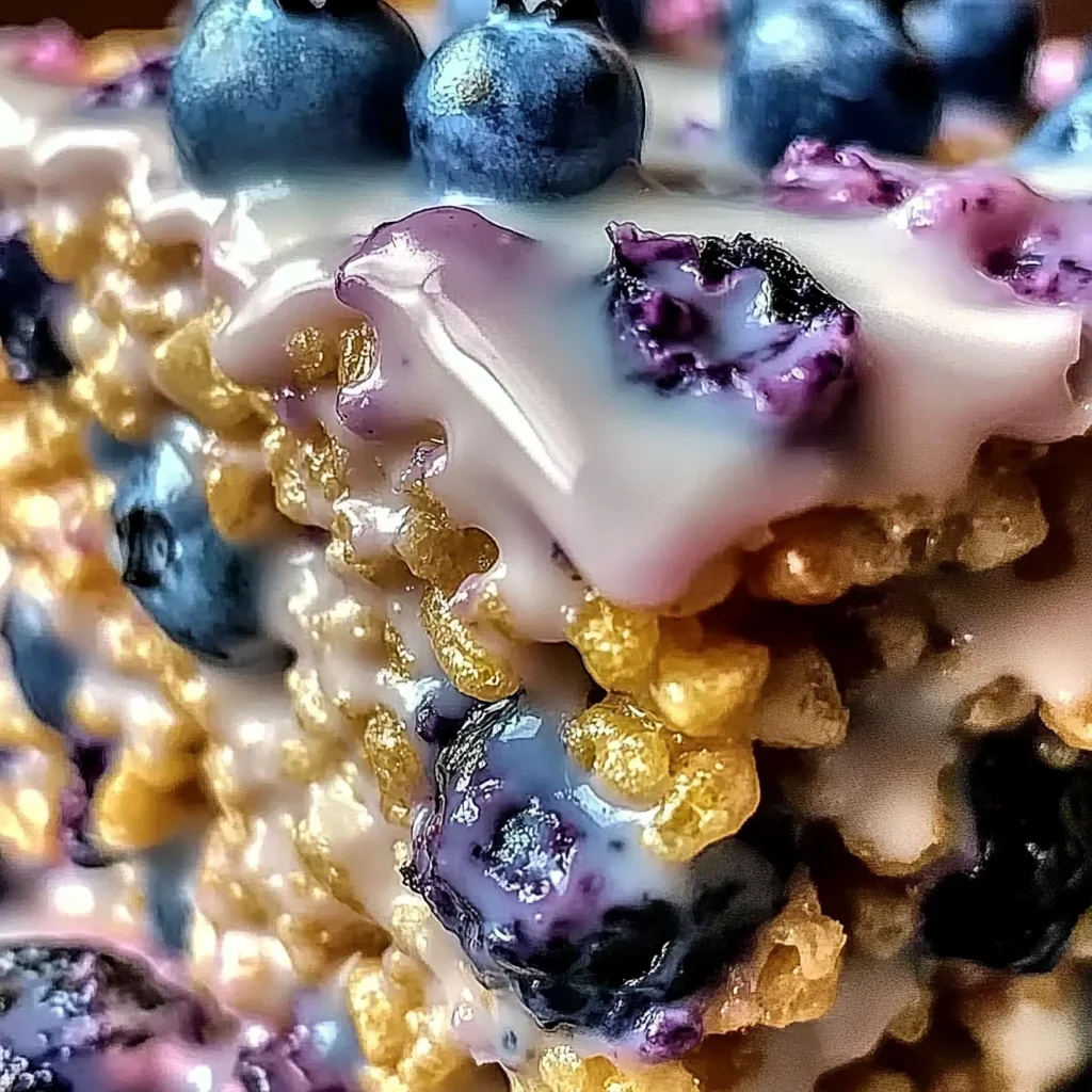 Blueberry Rice Krispies Treats with Vanilla Glaze