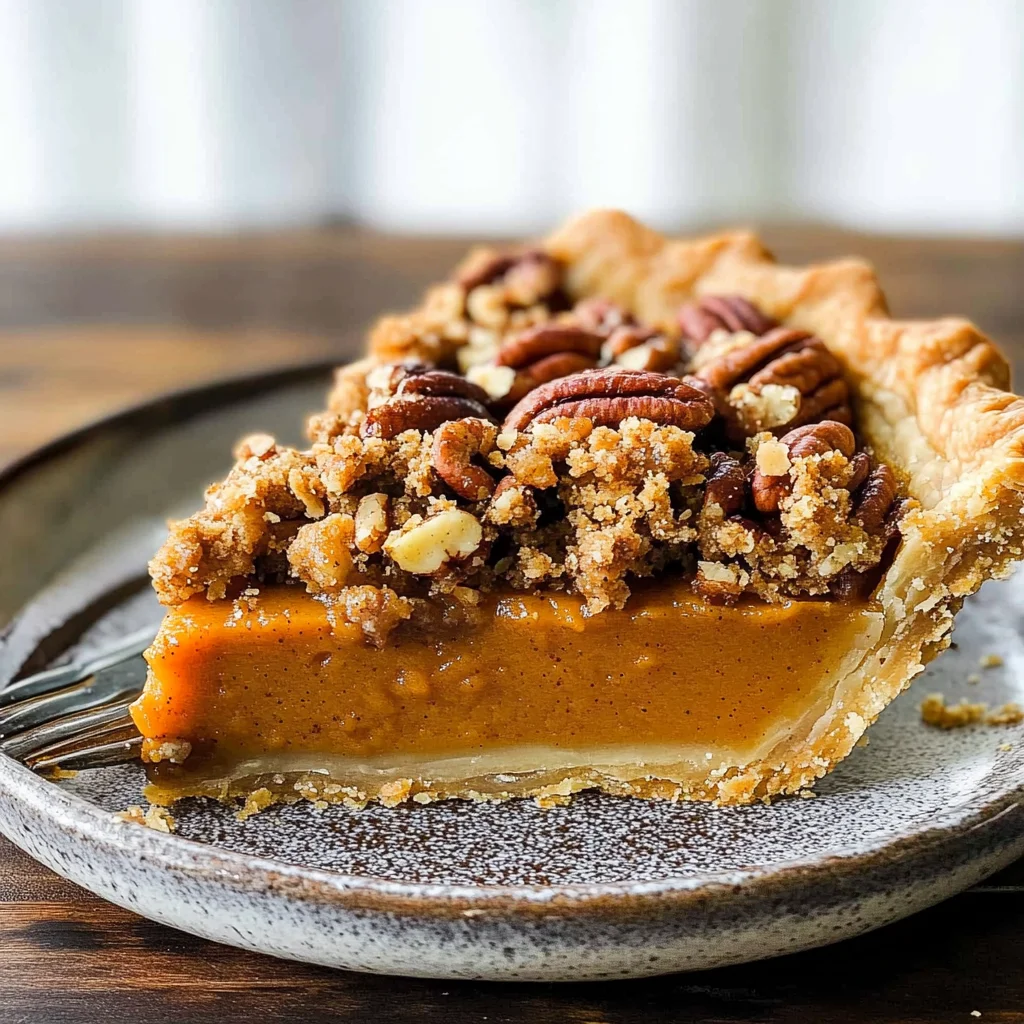 Bourbon Pumpkin Pie with a Salted Brown Butter Pecan Streusel