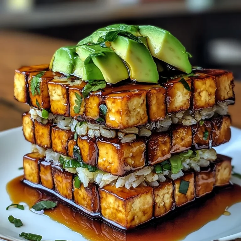 Crispy Teriyaki Tofu and Avocado Rice Stack