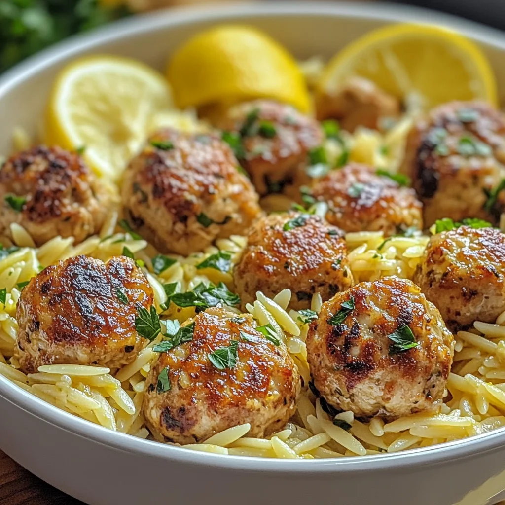 Greek Chicken Meatballs with Lemon Orzo