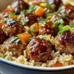 Honey Garlic Meatball Rice Bake