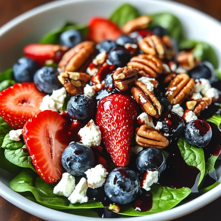 Berry Spinach Salad with Pecans, Feta, and Balsamic Glaze