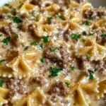 Creamy Parmesan Garlic Beef Bowtie Pasta