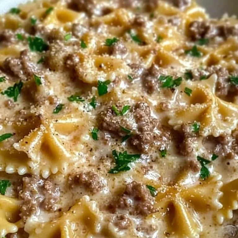 Creamy Parmesan Garlic Beef Bowtie Pasta