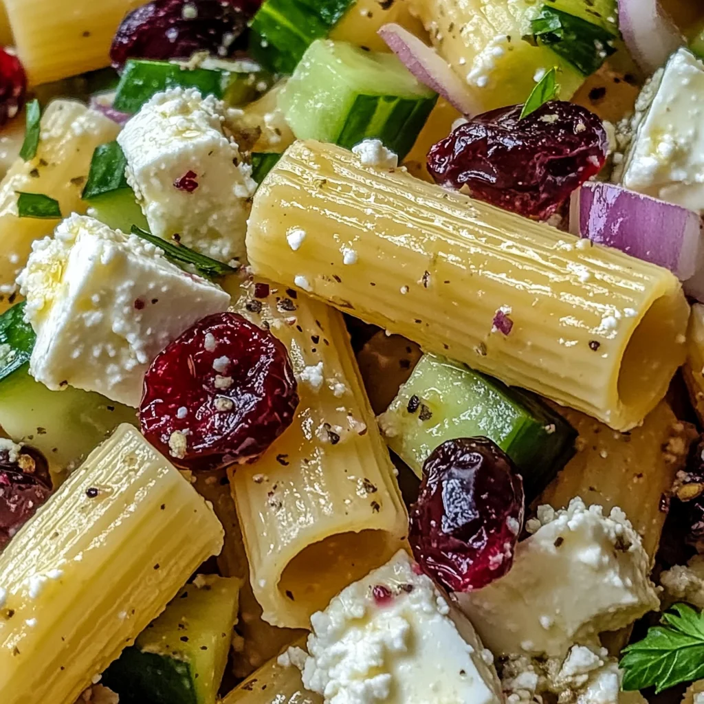Feta & Cranberry Rigatoni Salad with Lemon Vinaigrette