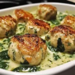 Baked Chicken Ricotta Meatballs with Spinach Alfredo Sauce