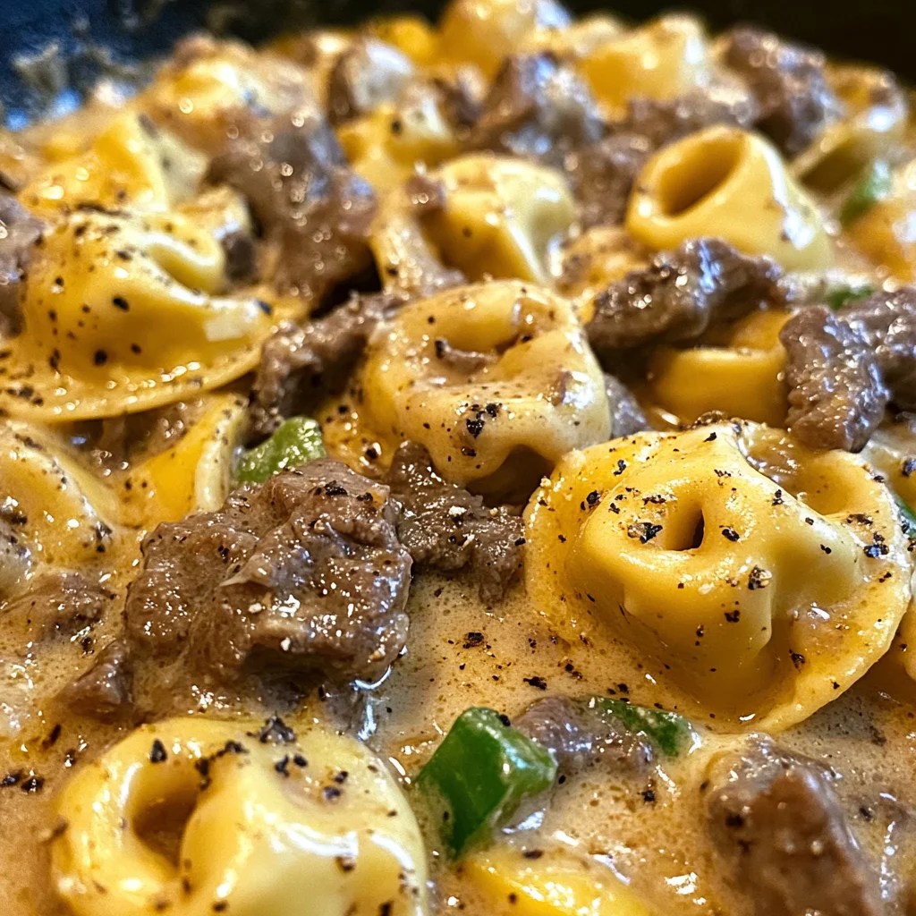 Cheesesteak Tortellini in Creamy Provolone Sauce
