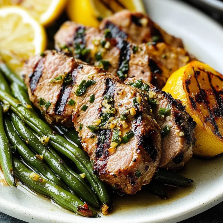 Lemony Garlic Grilled Pork Tenderloin with Charred Green Beans